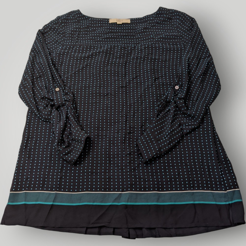 Ann Taylor LOFT Women's S Navy Blue Pullover Roll Tab Blouse Top Long Sleeve